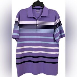EUC Chaps 78 Golf Polo Shirt, Men’s Medium, Stay-Dry, purple with stripes